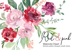 Watercolor Red Blush Pink Flowers, an Illustration by GraphicsDish