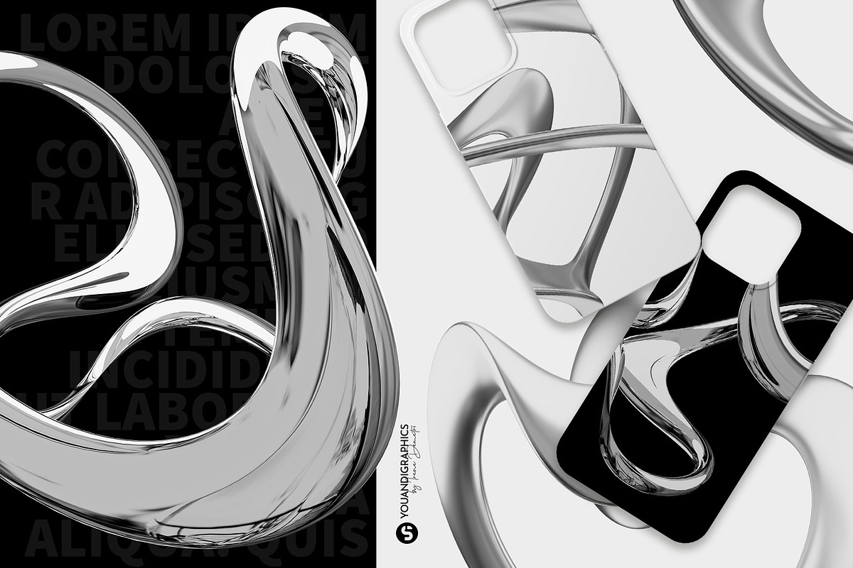 Liquid Chrome Abstract 3D Elements, an Object Graphic by Youandigraphics (Photo 6 of 13)
