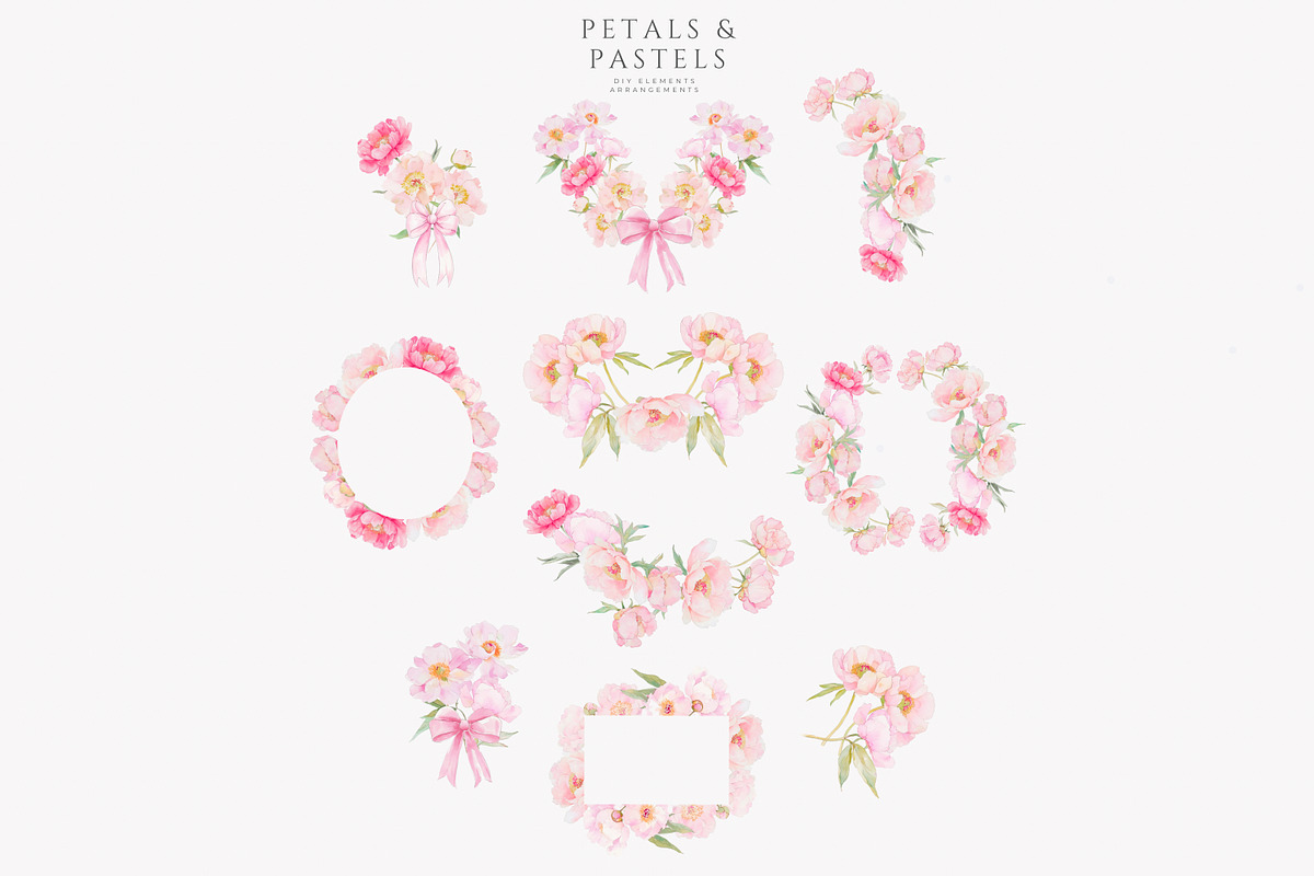 watercolor coquette pink peony set, a Decorative Illustration by Patishop Art (Photo 8 of 10)