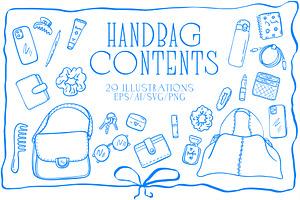 Handbag Contents Lineart, an Object Illustration by Carpet Tapete Pretzel