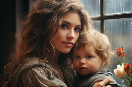 mother cuddling her sick baby near a, a Person Photo by Perpis