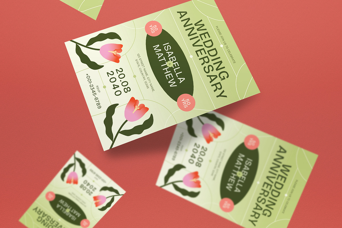 Green Modern Anniversary Invitation, an Invitation Template by graphicook (Photo 3 of 3)
