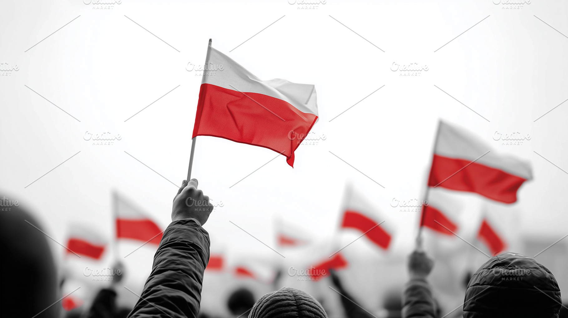 Group of people waving Polish flags, a Person Photo by MistyDay