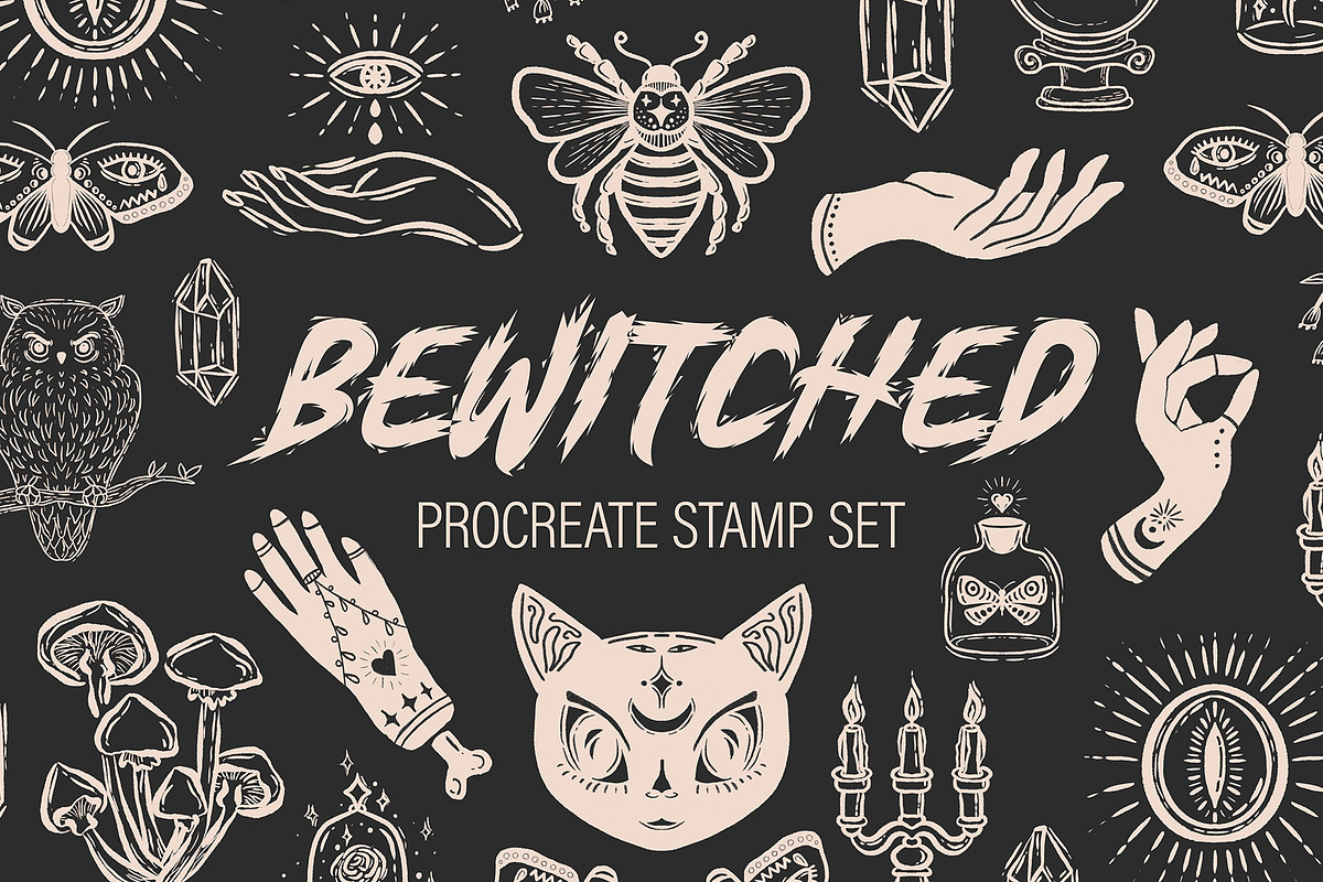 Witch Magic Procreate Stamp Brushes, a Brush Add-On by MakeMyPlaceDesign (Photo 1 of 2)
