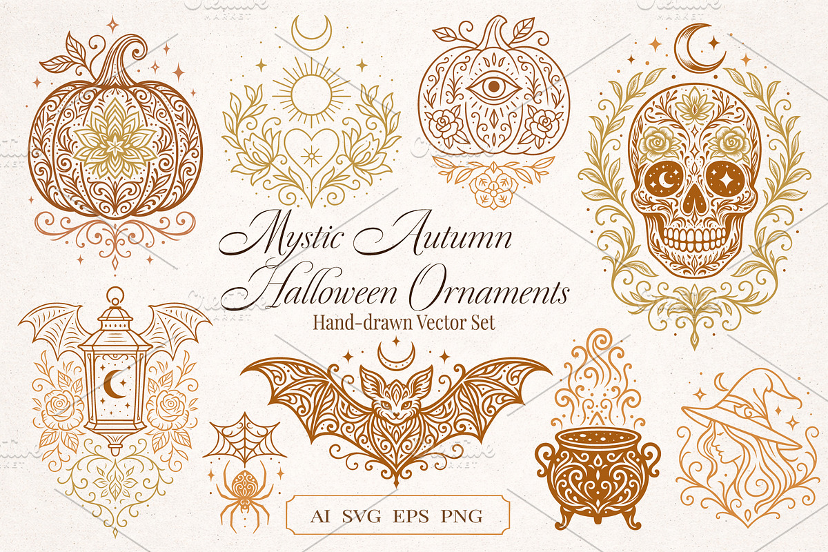 Mystic Autumn Halloween Ornaments, an Object Graphic by Christine Krahl (Photo 1 of 8)