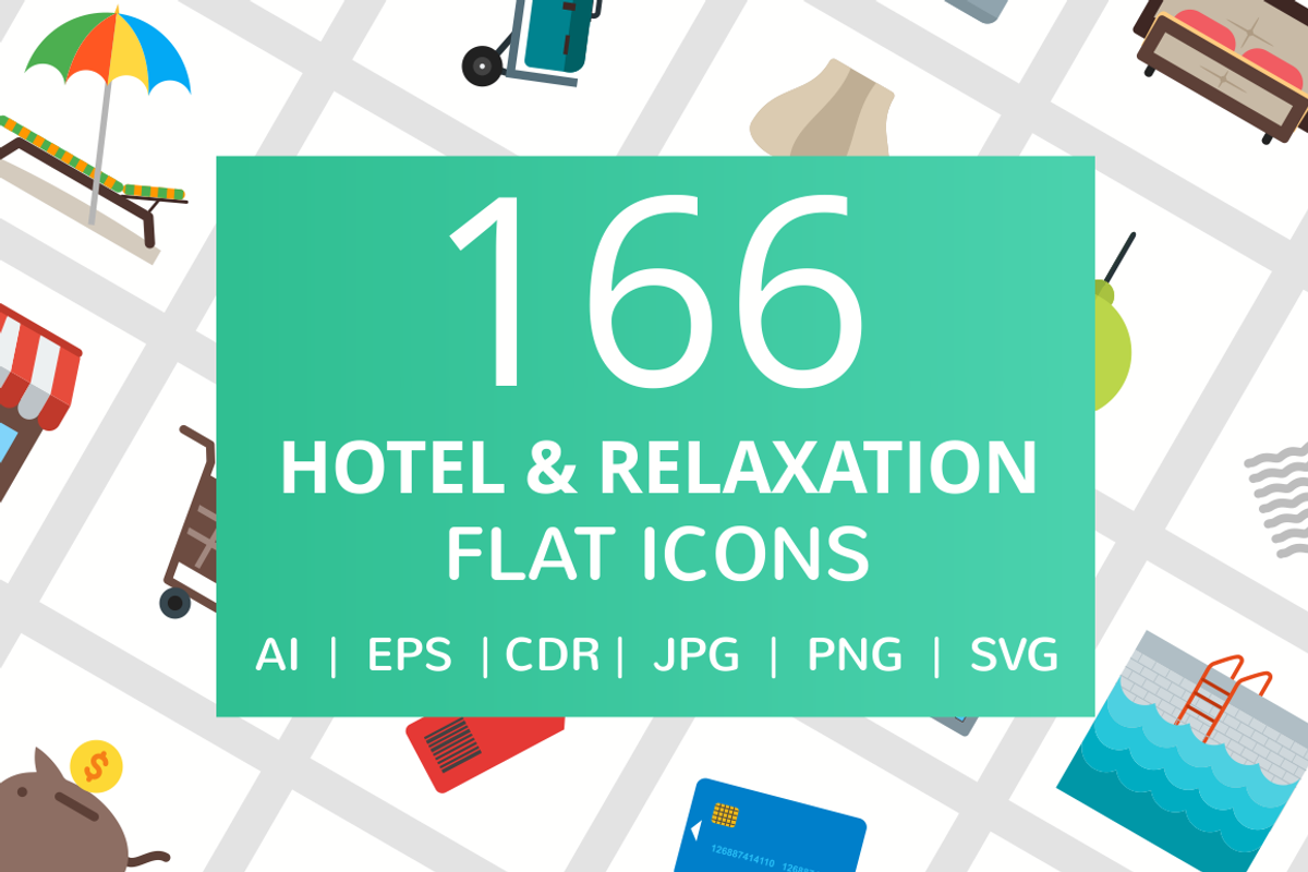 166 Hotel & Relaxation Flat Icons, an Outline Icon by IconBunny (Photo 1 of 6)