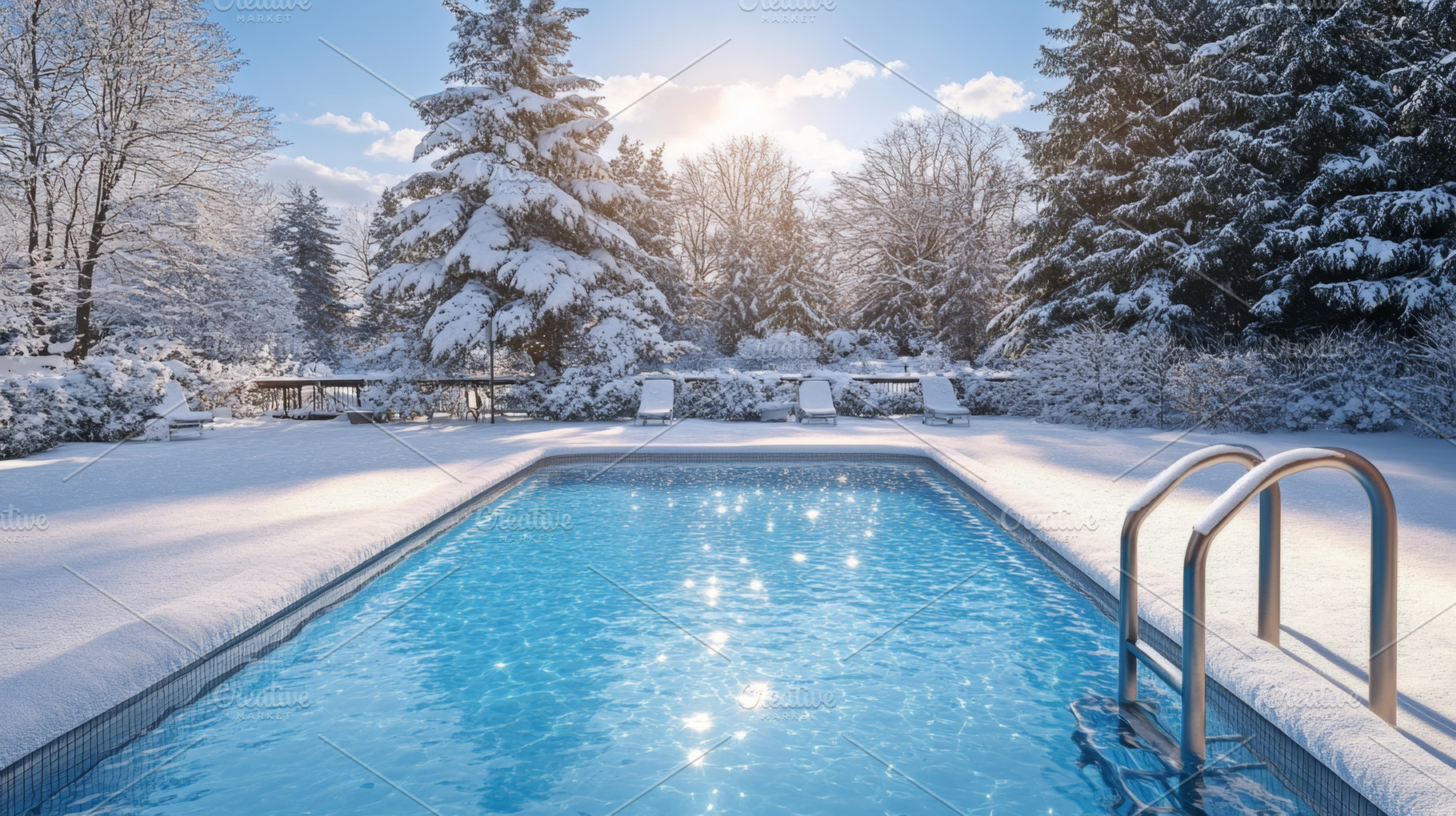 Outdoor Pool in a Snowy Winter Landscape, an Abstract Photo by Natalia Klenova's Shop