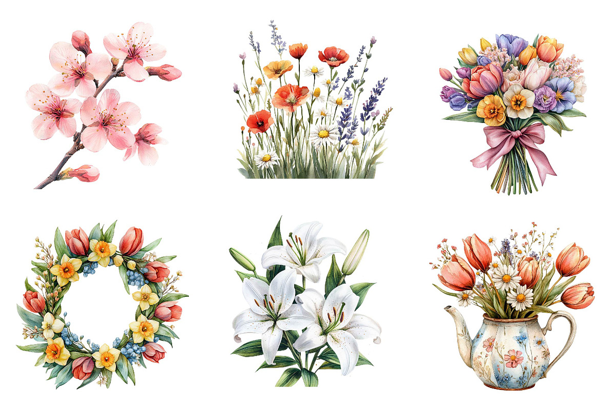 Watercolor Spring Flowers Clipart, an Illustration by CreationArt (Photo 3 of 5)