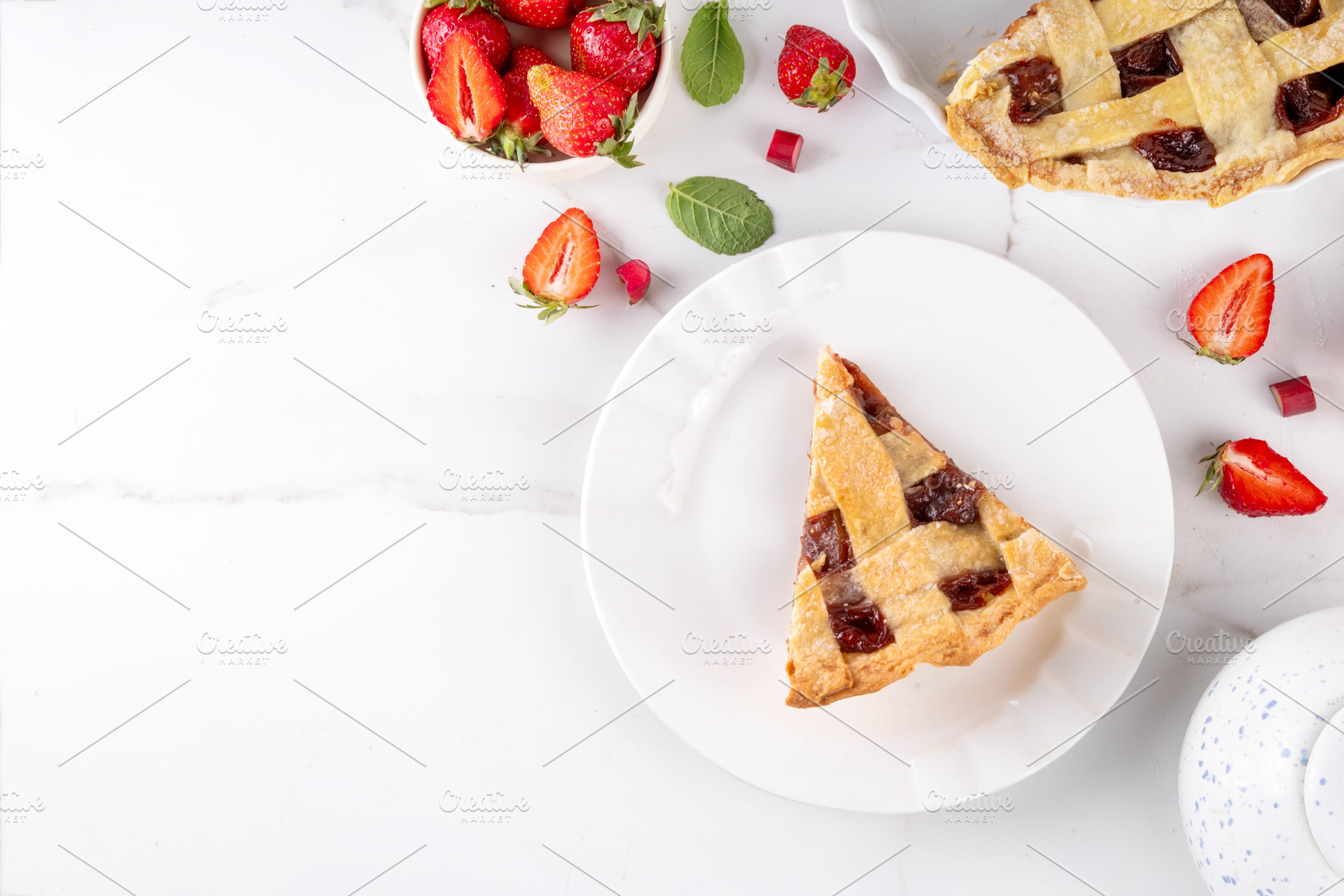 Homemade sweet rhubarb strawberry pie, a Food & Drink Photo by Rimma