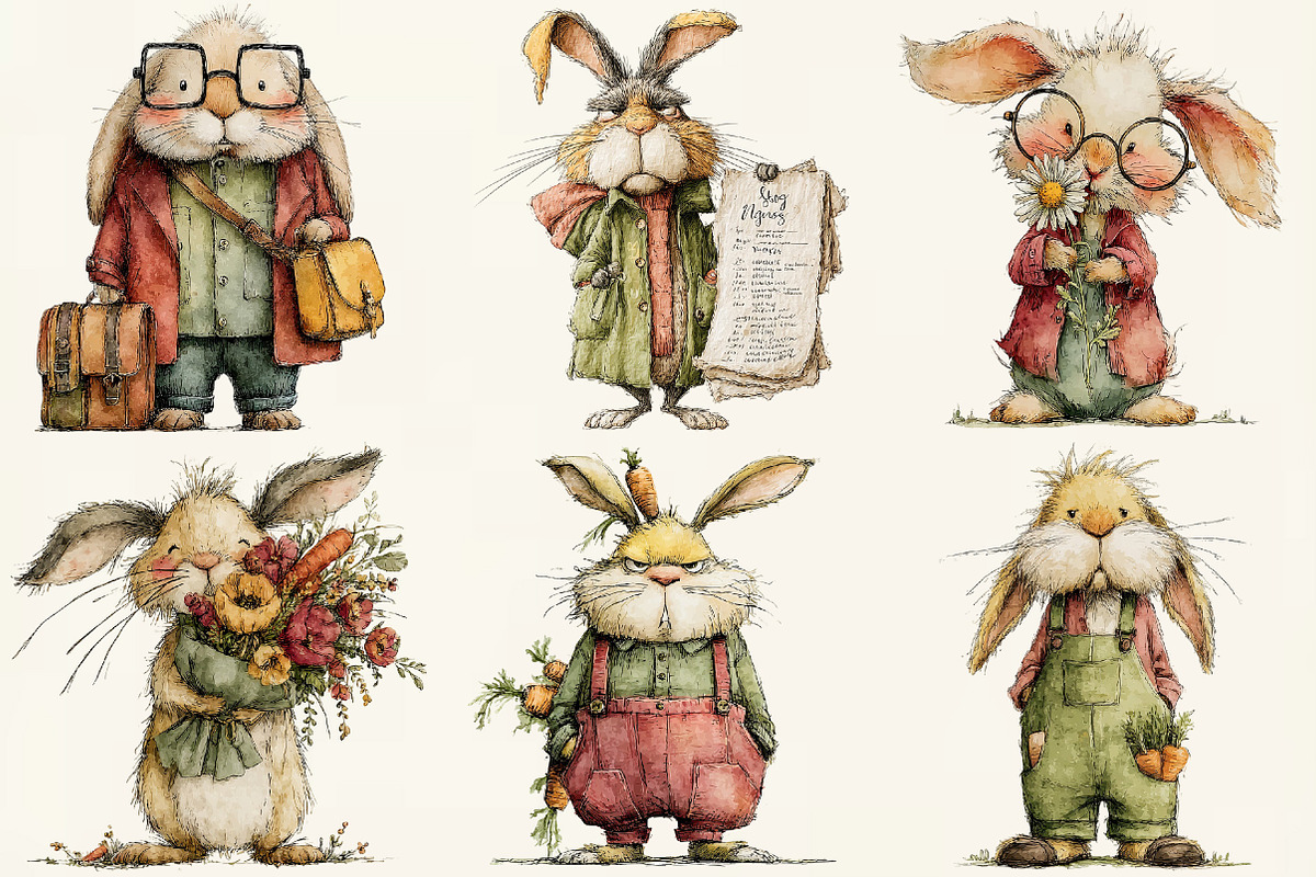Quirky Easter Bunny Clipart, an Illustration by DreamCafeArt (Photo 3 of 6)