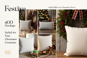 Cozy Christmas Pillow Bundle 400 JPG, a Household Mockup by KennedyStudio