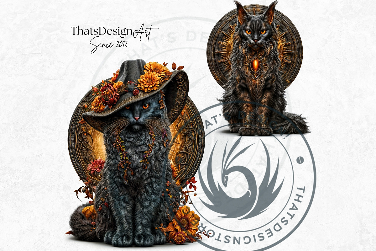 Black Cat Familiars clipart Set, an Animal Illustration by ThatsDesignArt (Photo 4 of 10)