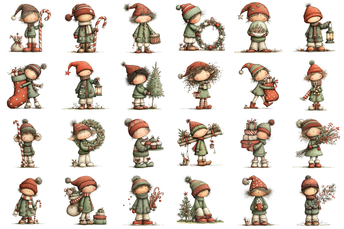 Whimsical Cute Christmas Elf Clipart, a Seasonal Illustration by designcity5 (Photo 2 of 5)