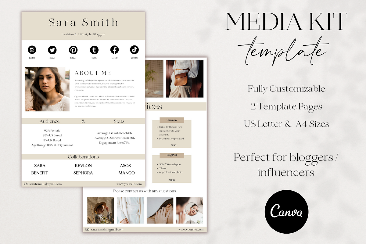 Influencer Media Kit Template Canva, a Marketing Template by Boltik Studio (Photo 1 of 5)