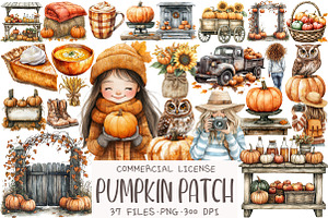 Watercolor Pumpkin Patch Clipart, an Illustration by OK Design