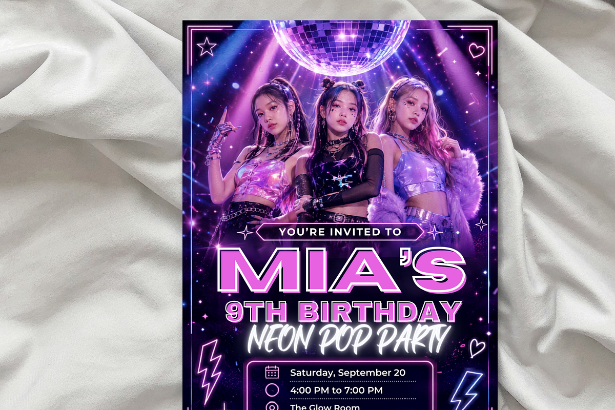 Neon Pop Girls Dance Party Invite, an Invitation Template by heynomi (Photo 6 of 19)