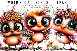 Whimsical Birds Clipart, an Illustration by SinaCreation