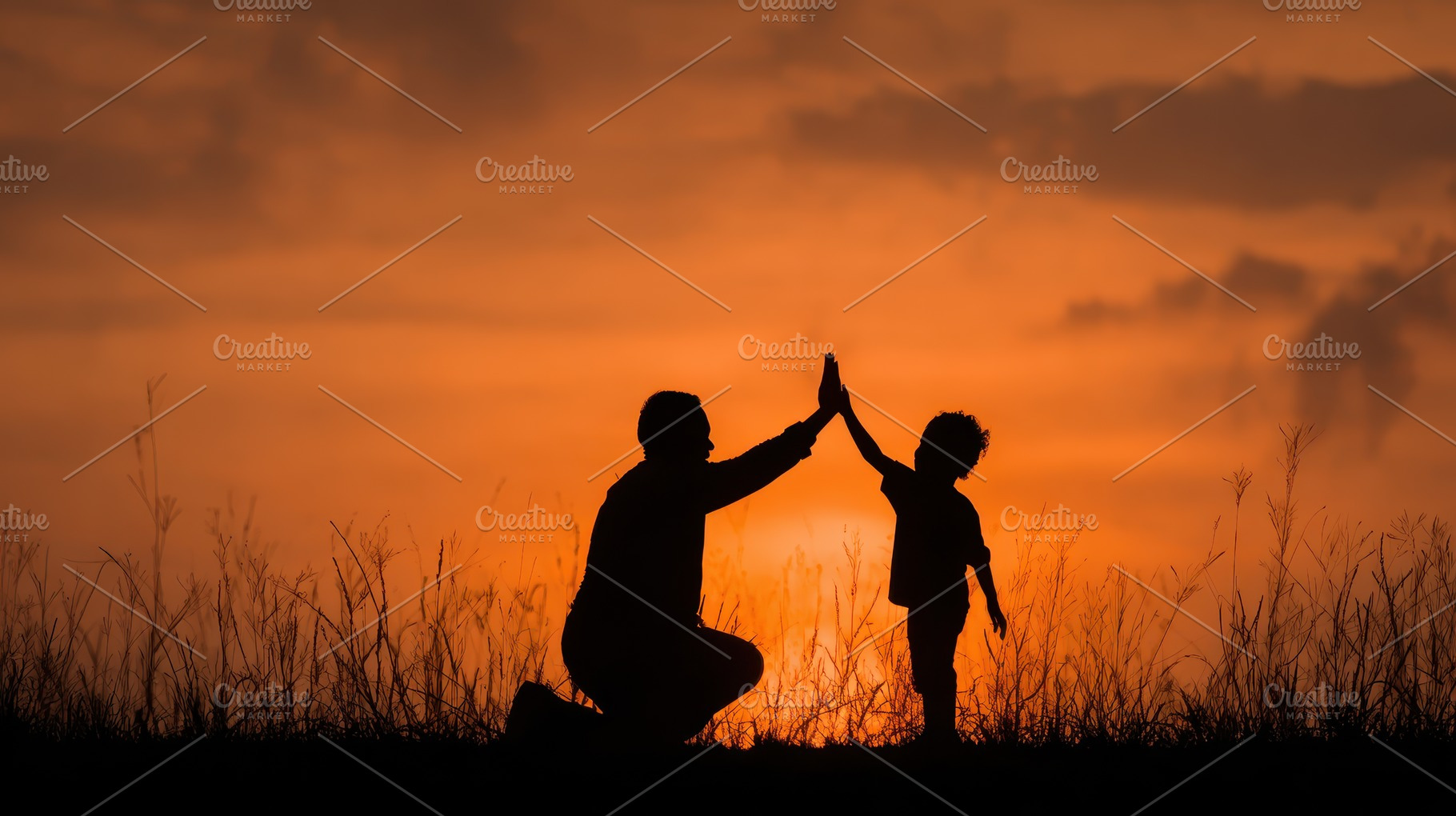 Father and Son Silhouette Sunset Hig, a Photo by Pixeness Studio