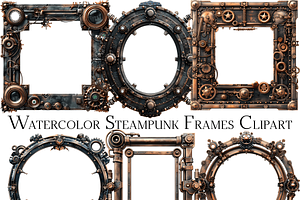 Watercolor Steampunk Frames Clipart