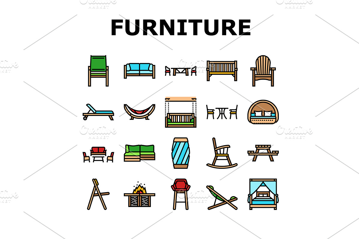 outdoor furniture patio garden icons, an Object Illustration by pikepicture