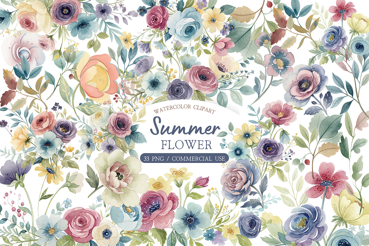 Pastel Wildflower Clipart Bundle, an Illustration by MockupWizard (Photo 1 of 5)