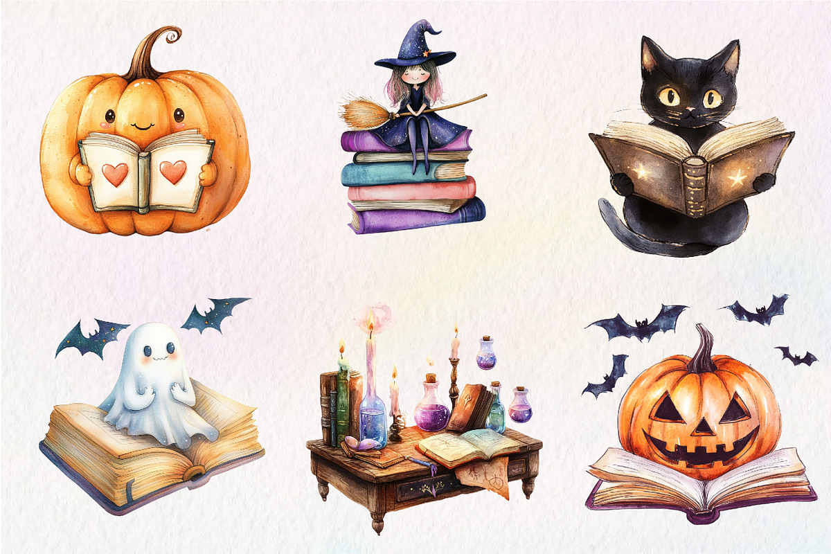 Halloween Reading Clipart, an Illustration by CreationArt (Photo 2 of 9)