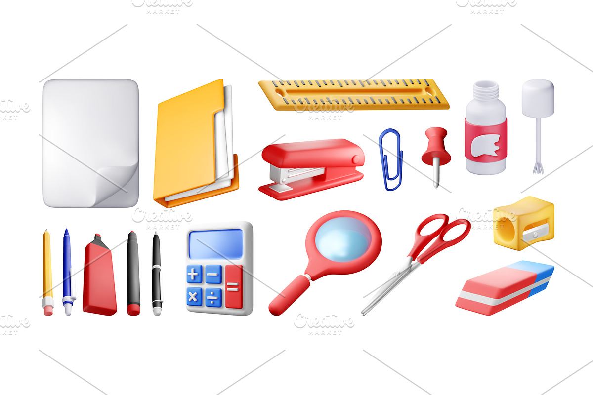 3D stationery set icons isolated, an Education Illustration by Abscent