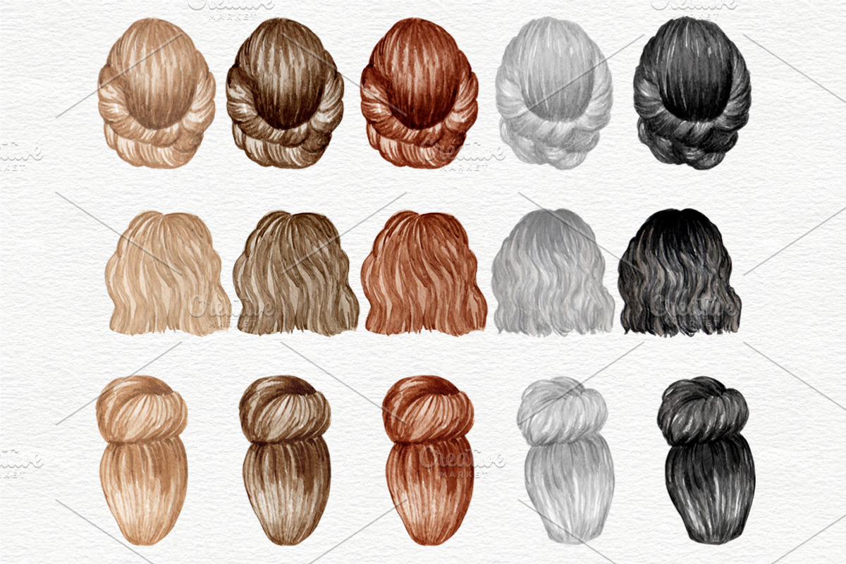 Female Hairstyles set, a Person Illustration by Colibri Watercolor (Photo 10 of 14)