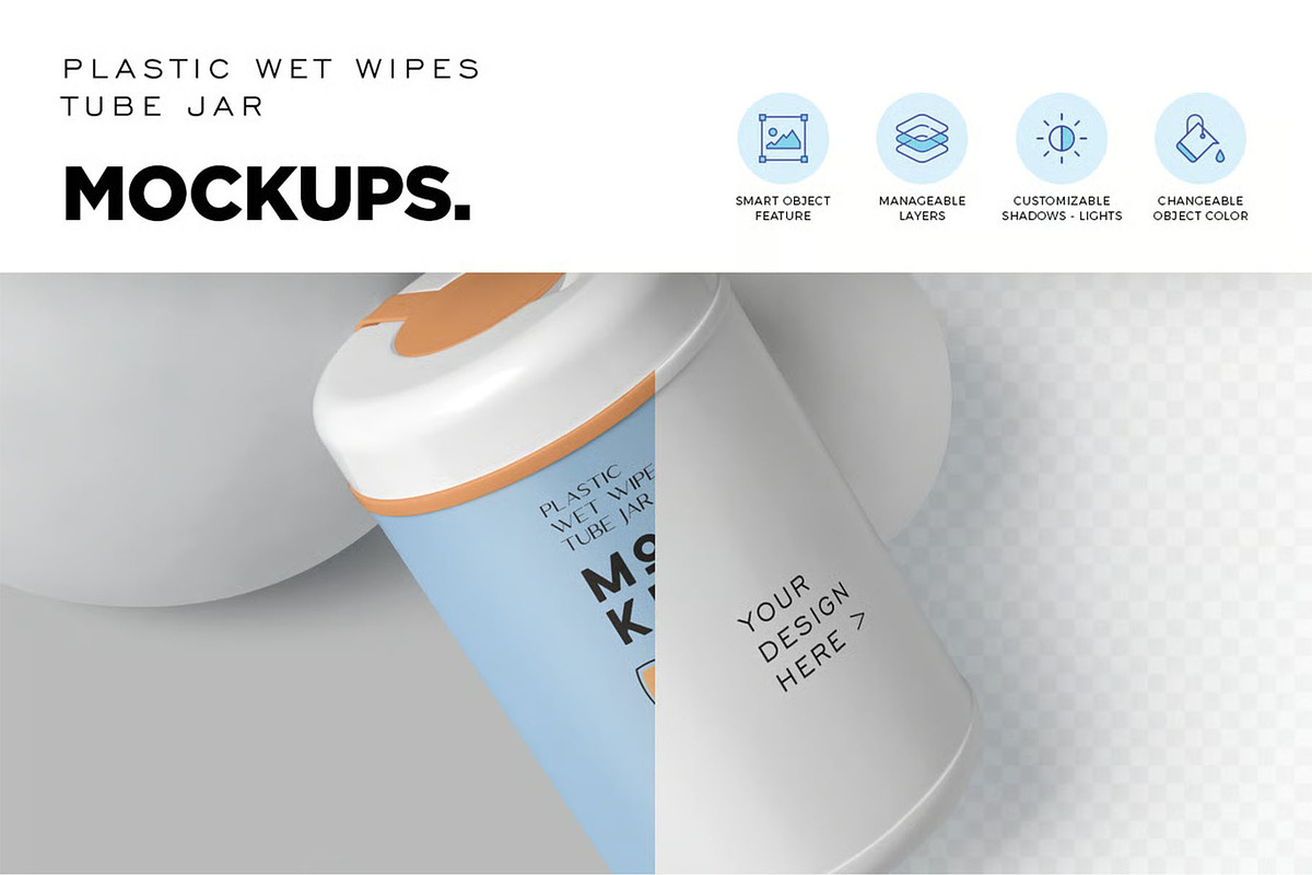Wet Wipes Jar Mockups, a Packaging Mockup by megostudi0 (Photo 6 of 7)