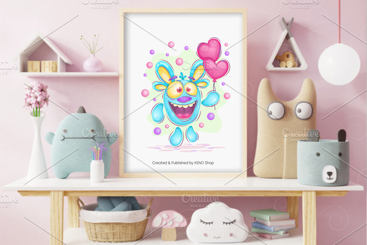 Monster with balloons. Tshirt, PNG., an Animal Illustration by KENO Mascots (Photo 4 of 5)
