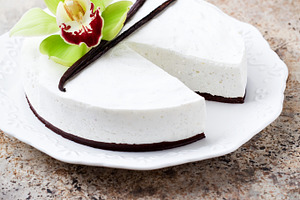 Vanilla and chocolate cheesecake stock photo containing brown and cake