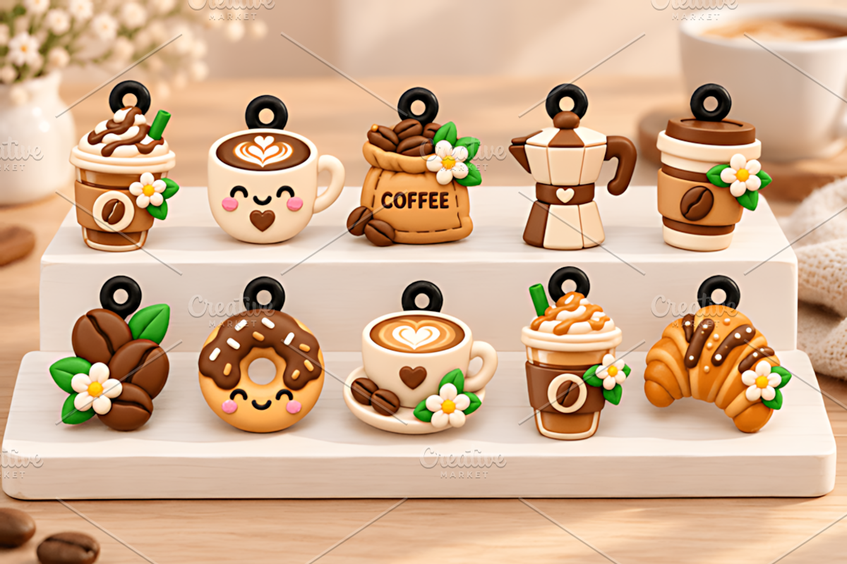 Kawaii Coffee Charms STL 3D Print, a Characters & Person 3D Model by ...
