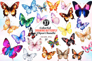 Colorful Drawing Butterfly Clipart, an Illustration by Canvas Craft