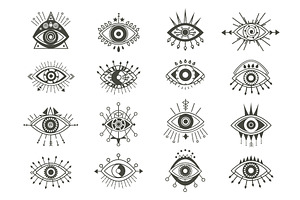 Mystical Eyes Symbols Set. Esoteric