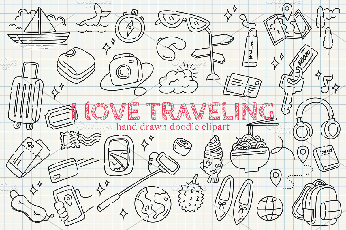 Hand Drawn Travel Icon Set, an Object Graphic by dudellicious