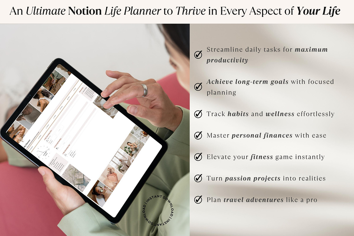 Life Planner Notion Template, an UI Kit Template by The Thrive Society (Photo 2 of 10)