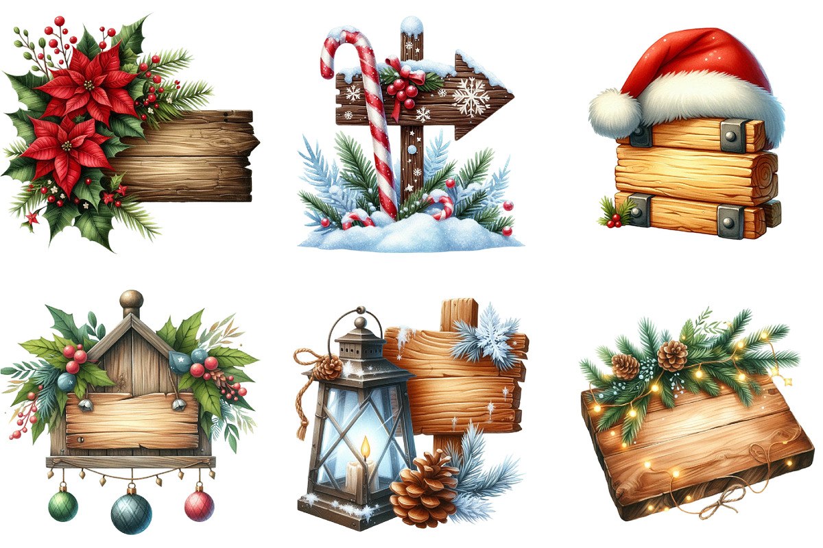 Christmas Wooden Signs Clipart, an Illustration by DreamArtGraphic (Photo 4 of 4)