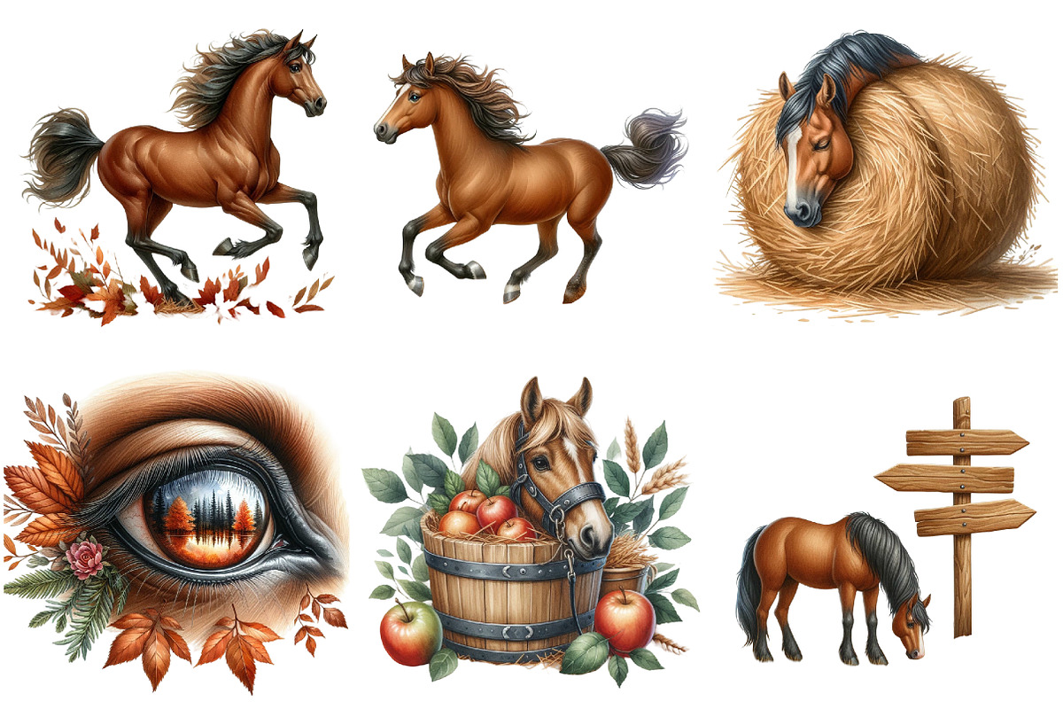 Autumn Brown Horse Clipart, an Illustration by Watercolor design (Photo 3 of 4)