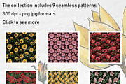 Dark floral flower pattern set, a Pattern Graphic by Dina Guiter (Thumbnail 3 of 9)