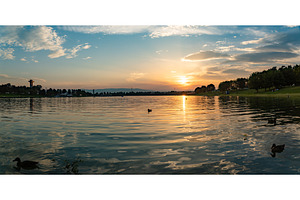 Lake schwarzl sunset panorama, a Nature Photo by MadPhotos