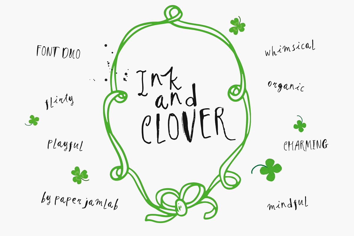 Ink & Clover. A Whimsical Font Duo, a Handwritten Font by PaperJamLab (Photo 1 of 18)
