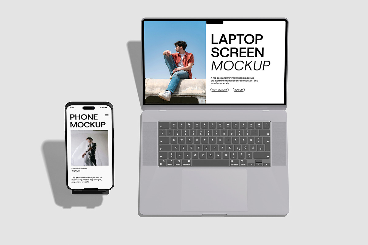 Laptop and Phone mockup, a Wearable Device Mockup by Unerispace (Photo 4 of 5)