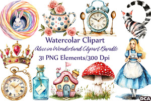 Alice in Wonderland Clipart, an Illustration by DreamCafeArt