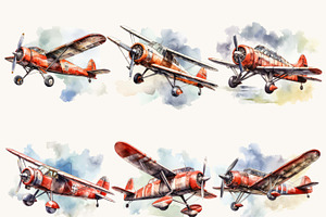 Watercolor Vintage Airplane Clipart