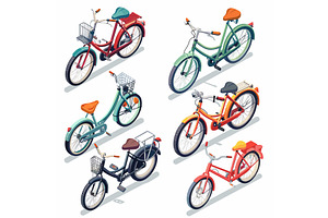 Isometric bicycles different models, an Illustration by Vectorstockersland