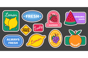 Colorful retro labels with fruit, a Food Illustration by art PVP - market