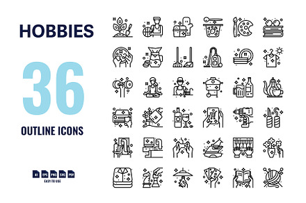 36 Hobbies Outline Icons