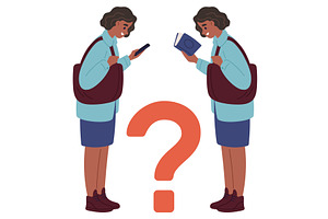 Young woman chooses between book or, an Education Illustration by Vectorbuum
