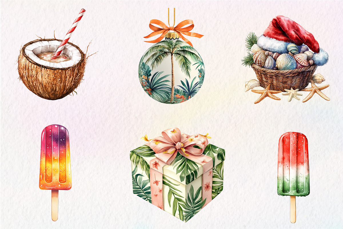 Watercolor Christmas in July Clipart, an Illustration by CreationArt (Photo 5 of 9)