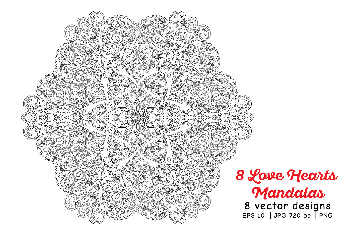 Love Hearts Mandala, a Decorative Illustration by Elen-Lane (Photo 3 of 6)